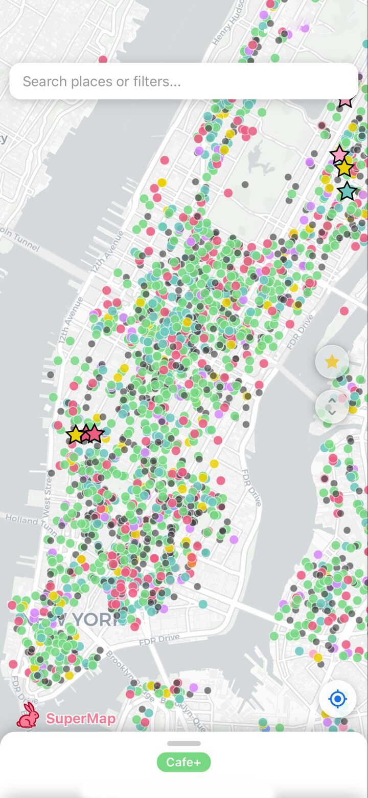 HopTuu showing thousands of places mapped across New York City